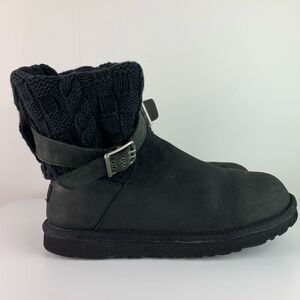 UGG Australia Cassidee Short Suede Leather Knit Black Boot with buckle size 9